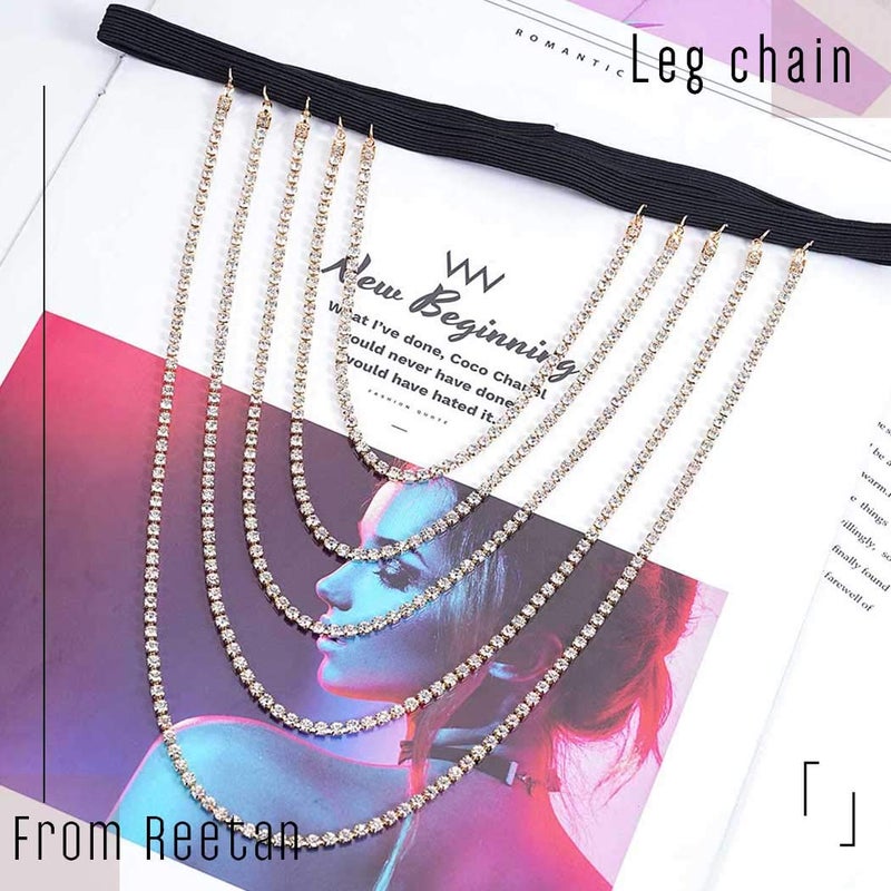 REETAN Leg Jewelry Thigh Rhinstone Body Chain for Womenï¼ˆA-Goldï¼‰ - Image 2